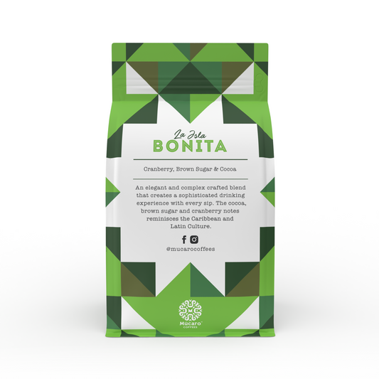 Mucaro coffees la isla bonita blend retail bag, backside