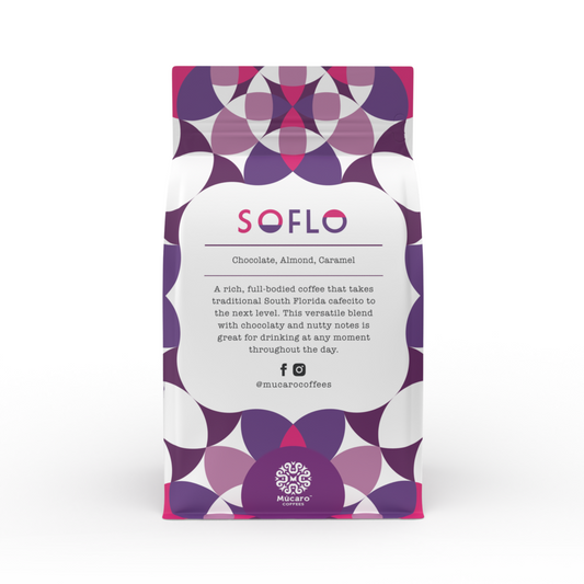 Mucaro Coffees Soflo blend, retail bag backside