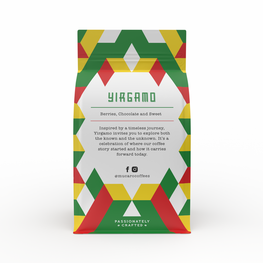 Mucaro Coffees Yirgamo specialty blend, backside of bag